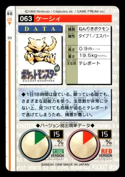 Abra No. 063 Green Bandai Carddass Series 1-2 Red Pokemon Japanese LP - Image 2