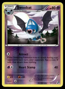 POKEMON SWOOBAT BLACK & WHITE 51/114 UC REVERSE HOLO NM/M - Image 1
