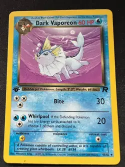 POKEMON 1ST EDITION DARK VAPOREON ROCKET CARD - Image 1