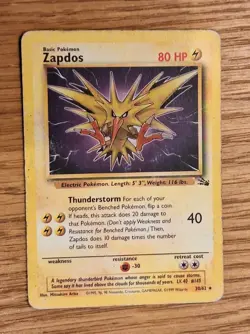 Pokemon TCG Zapdos 30/62 Fossil Set Regular Rare HP Condition - Image 1
