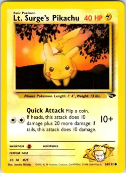 Pokemon | Gym Challenge | Lt. Surge's Pikachu | 084/132 | Unlimited | NM - Image 1