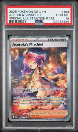 2025 POKEMON MEG EN-MEGA EVOLUTION #183 ACEROLA'S MISCHIEF PSA 10 - Image 1