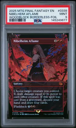 2025 MTG FINAL FANTASY WOODBLOCK BORDERLESS-FOIL #0339 NIBELHEIM AFLAME PSA 9 - Image 1