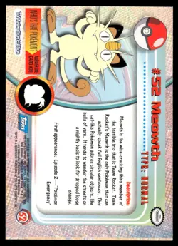 MEOWTH #52 TOPPS TRADING CARDS SERIES 1 POKEMON NM - Image 3