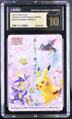 2020 POKEMON JPN S PROMO STICKER LET'S HAVE FUN! SPRING, POKEKA CGC 10 PRISTINE - Image 1