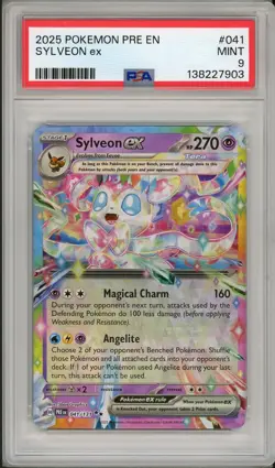 2025 Pokemon Prismatic Evolutions Sylveon Ex Surprise Box #041 PSA 9 - Image 1