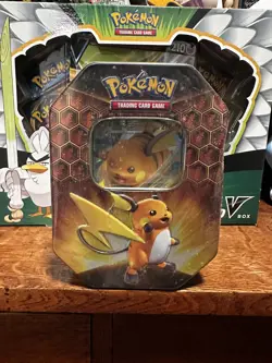Pokemon TCG Hidden Fates Raichu GX Tin Sealed NEW 4 Booster Packs - Image 1