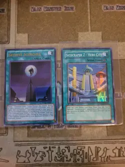 YUGIOH SKYSCRAPER RARE + 2 HERO CITY DP06 SUPER + SKYDIVE SCORCHER DUSA ULTRA NM - Image 2