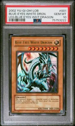 2002 YUGIOH LOB-001 BLUE-EYES WHITE DRAGON ULTRA RARE PSA 10 GEM MINT #75753222 - Image 1