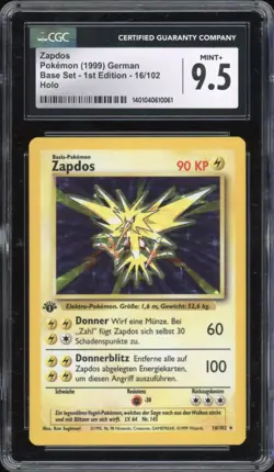 1999 Pokemon GERMAN 1st Edition Base Set Zapdos Holo 16/102 CGC 9.5 MINT + - Image 1
