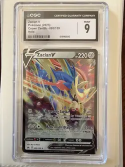 Pokemon Zacian V Crown Zenith 095/159 CGC 9 Holo English 2023 TCG - Image 1