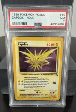 Pokemon 1999 Fossil Zapdos Holo Unlimited PSA 7 Holo Rare 15/62 English - Image 1