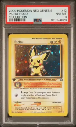 2000 POKEMON NEO GENESIS 1ST ED #12 PICHU-HOLO PSA 8 - Image 1