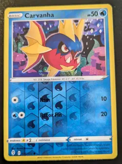 Carvanha 035/203 Reverse Holo Common Sword & Shield: Evolving Skies Pokemon TCG - Image 1
