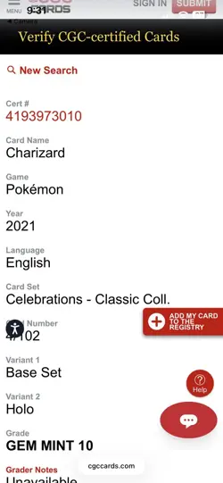 CGC 10 Charizard 4/102 Pokemon Celebrations Collection - Image 4