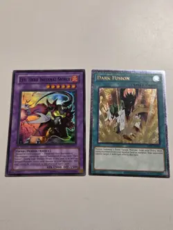 Dark Fusion (UTR) OP27 Ultimate Rare + Evil HERO Infernal Sniper DP06 Yugioh Set - Image 1