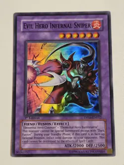 Dark Fusion (UTR) OP27 Ultimate Rare + Evil HERO Infernal Sniper DP06 Yugioh Set - Image 2