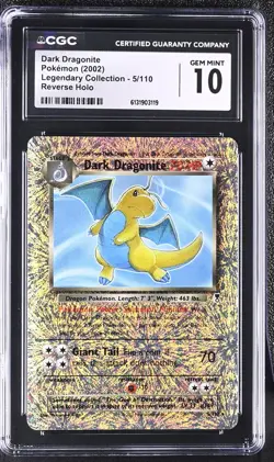 CGC 10 Dark Dragonite 5/110 Legendary (collection) Reverse Holo Pokemon Card - Image 1