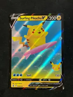 Surfing Pikachu V Pokemon TCG Celebrations 25th Anniversary Full Art Holo 08/025 - Image 1
