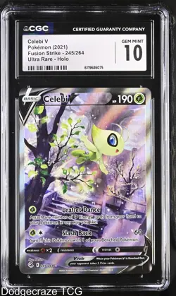 2021 Pokemon Fusion Strike Celebi V Ultra Rare Holo 245/264 CGC 10 Gem Mint - Image 1