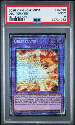 2025 YUGIOH 1st Edition Mega Pack Tin # EN029 Obliterate!!! PSA 9 Card MINT! - Image 1