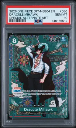 2026 ONE PIECE OP14-EB04-THE AZURE SEA'S SEVEN #030 DRACULE MIHAWK PSA 10 - Image 1