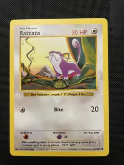 Rattata 61/102 - Shadowless Base Set - Pokemon Card - - Image 1