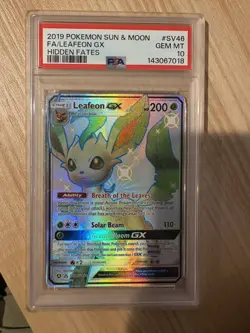 2019 POKEMON SUN & MOON HIDDEN FATES #SV46 FULL ART/LEAFEON GX PSA 10 - Image 1