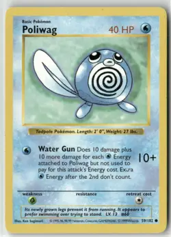 1999 Pokemon Classic - Base Set Vintage SHADOWLESS WotC Poliwag #59/102 - Image 1