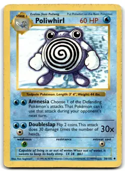 Poliwhirl 1999 Pokemon Base Set Shadowless Uncommon #38/102 - HP - Image 1