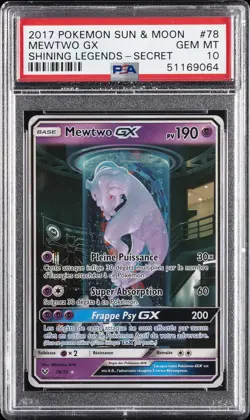 2017 POKEMON SUN & MOON SHINING LEGENDS SECRET #78 MEWTWO GX PSA 10 - Image 1