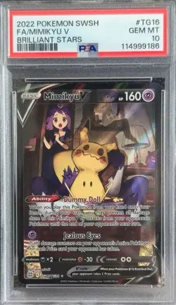 2022 POKEMON SWORD & SHIELD BRILLIANT STARS #TG16 FULL ART/MIMIKYU V PSA 10 - Image 1