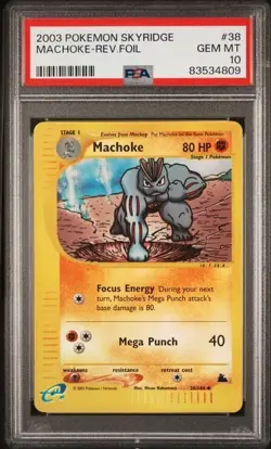 PSA 10 GEM MINT 2003 Pokemon Skyridge Machoke #38/144 Reverse Foil Holo Uncommon - Image 1