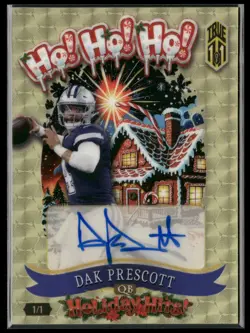 2025 Wild Card Holiday Hits Dak Prescott True 1/1 Gold Vinyl Auto Ho Ho Ho - Image 1