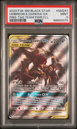 2020 POKEMON SM BLACK STAR PROMO TAG TEAM POWERS COLL UMBREON & DARKRAI GX PSA 9 - Image 1