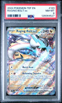 2024 POKEMON TEF EN-TEMPORAL FORCES #123 RAGING BOLT EX PSA 8 - Image 1