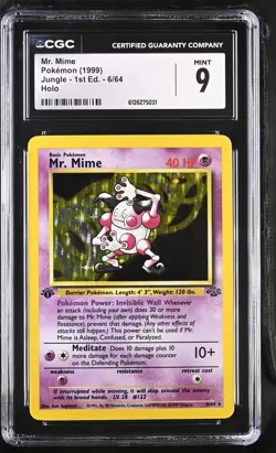 CGC 9 MINT Mr. Mime 1999 Jungle 1st Edition 6/64 Holo Pokemon Card - Image 1