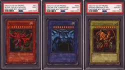 Yu-Gi-Oh 2003 Egyptian God Cards Slifer Obelisk Ra GBI Promo PSA 9 10 10 Lot - Image 1