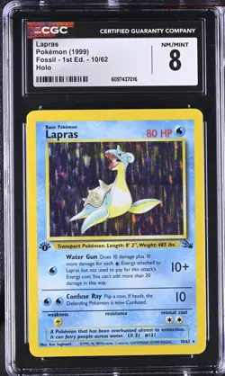 Pokemon Lapras 10/62 Holo Rare - Fossil 1st Edition - CGC 8 Vintage - Image 1