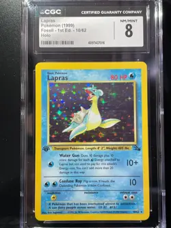Pokemon Lapras 10/62 Holo Rare - Fossil 1st Edition - CGC 8 Vintage - Image 2