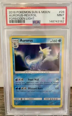 2018 POKEMON SUN & MOON FORBIDDEN LIGHT #28 AURORUS-HOLO PSA 9 POP 5! - Image 1