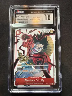 2025 ONE PIECE CCG MONKEY D. LUFFY 3RD ANNIVERSARY PROMO CGC 10 GMT - Image 1