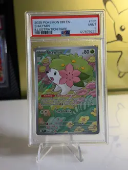 2025 Pokemon DRI Shaymin Illustration Rare #185 PSA 9 Mint Full Art - Image 1
