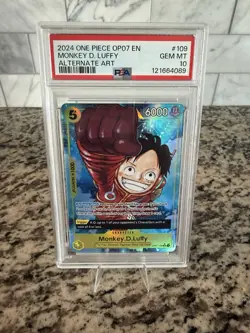 2024 ONE PIECE OPO7 EN MONKEY D. LUFFY ALTERNATE ART PSA 10 GEM MINT - Image 1