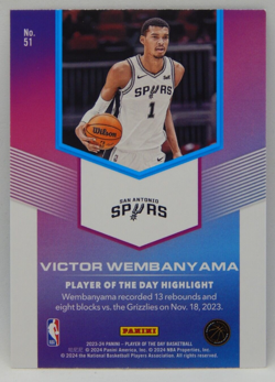 2023-24 Panini Player of the Day #51 San Antonio Rookie - VICTOR WEMBANYAMA RC - Image 2