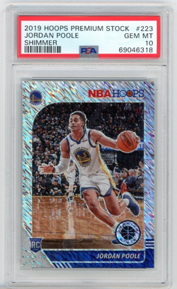 2019-20 Premium Stock Silver Shimmer Prizm #223 Jordan Poole RC Rookie PSA 10 - Image 1