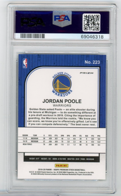 2019-20 Premium Stock Silver Shimmer Prizm #223 Jordan Poole RC Rookie PSA 10 - Image 2