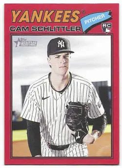 2026 Topps Heritage Red Border Cam Schlittler (#222) Yankees RC SP - Image 1