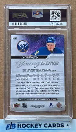 2023-2024 Upper Deck Series 2 Zach Benson #474 Young Guns PSA 10 - Image 2