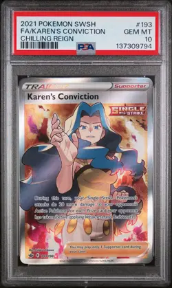 2021 POKEMON SWORD & SHIELD CHILLING REIGN FULL ART/KAREN'S CONVICTION PSA 10 - Image 1